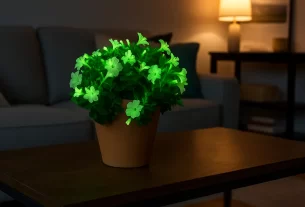Plantas que Brilham no Escuro em Vasos sobre uma mesa na sala