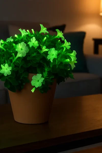 Plantas que Brilham no Escuro em Vasos sobre uma mesa na sala